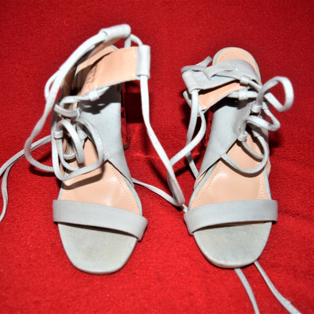JACOBIES 6.5 | Baby Blue & Silver Lace-Up Heels